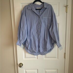 We The Free Blue Button Down Shirt Oversized Fit